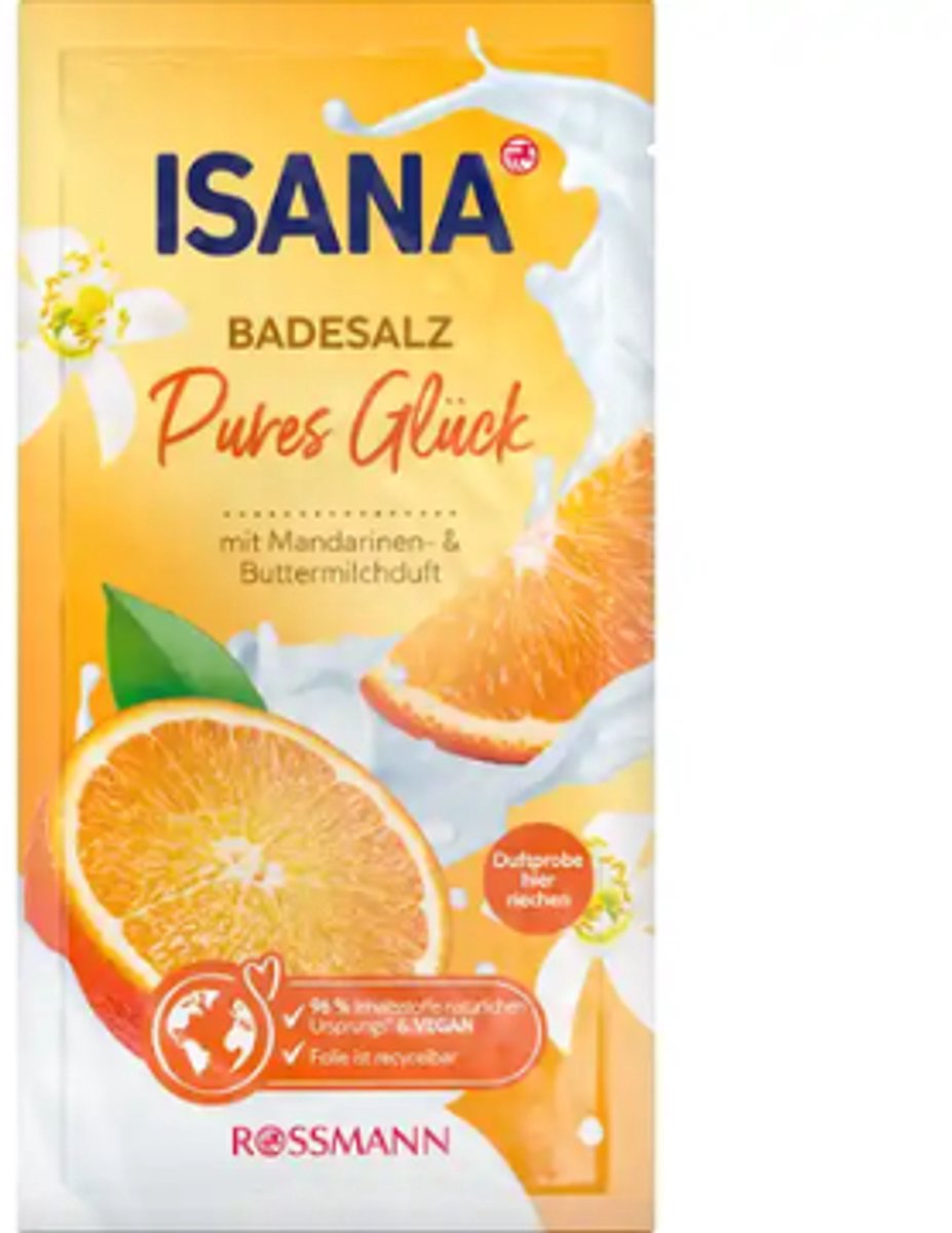 Badzout - Puur Geluk - Zomers Badzout - Isana | 1x 80g - Karnemelk & Mandarijn - Splitijs | Vegan - Natuurlijk Zeezout