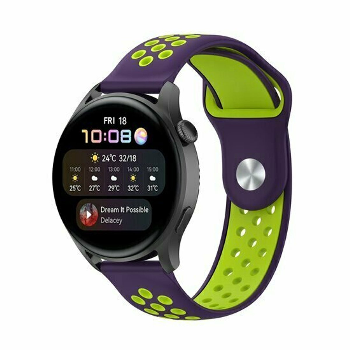 By Qubix - Sport Edition siliconen band - Paars + groen - geschikt voor Huawei Watch 5 - 46mm