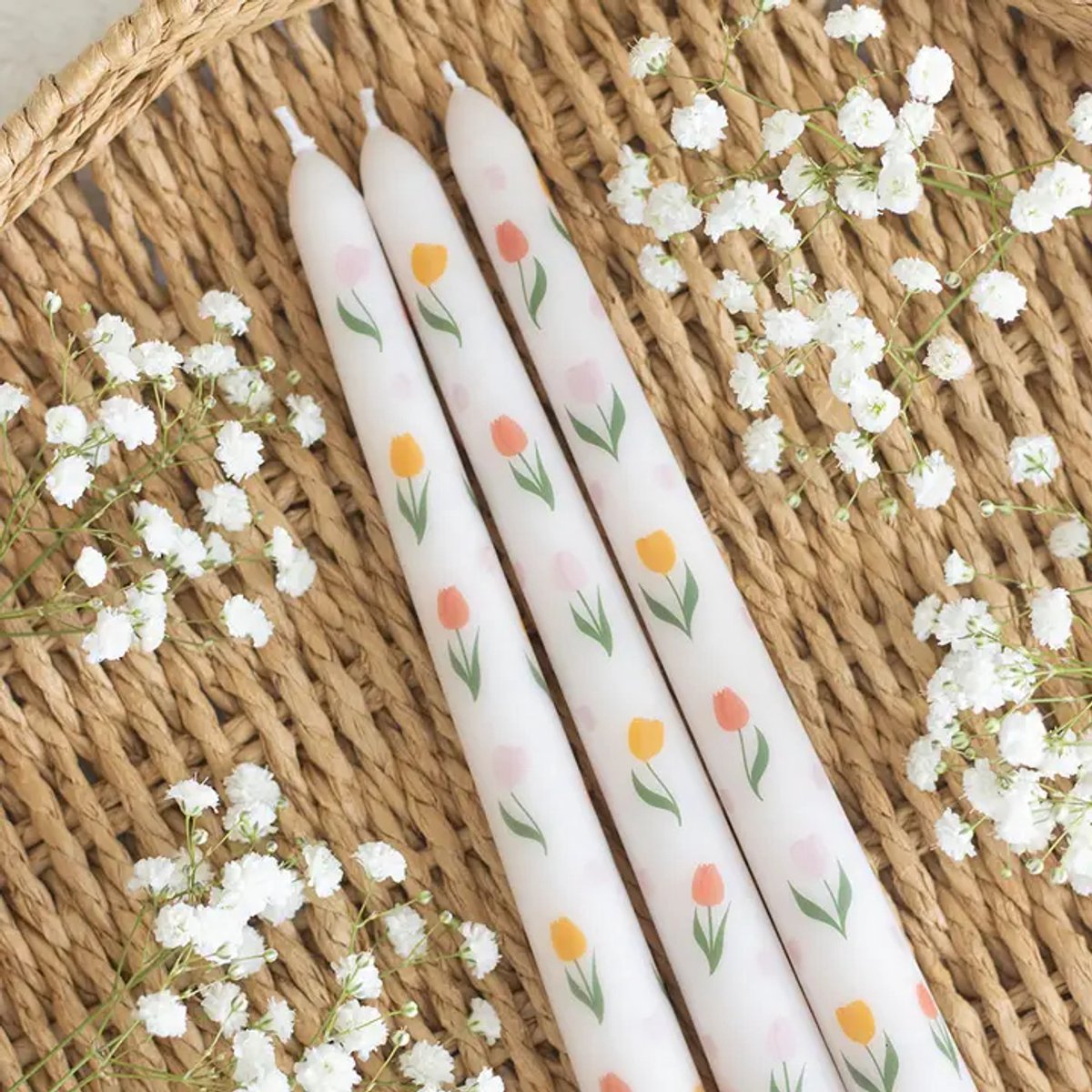 Something Different - Set of 3 Tulip Print Taper Kaars - Multicolours