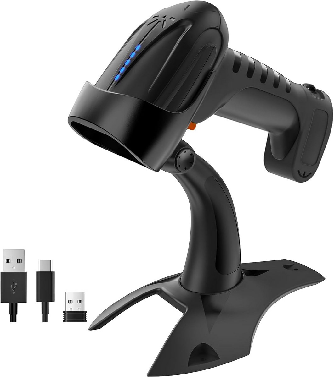 Draadloze 2D QR Barcode Scanner met Standaard en Batterij-indicator