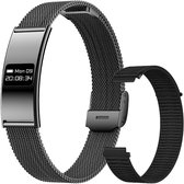 WizBay Premium Select® Smart Bracelet 2026 - Ultradun 2,8 mm - Hartslag en SpO2 - Slaapmonitor - 5ATM Waterdicht - Fitness Tracker - IPS Screen - Android en iOS - RVS Zwart en Gewoven Siliconen Band Zwart