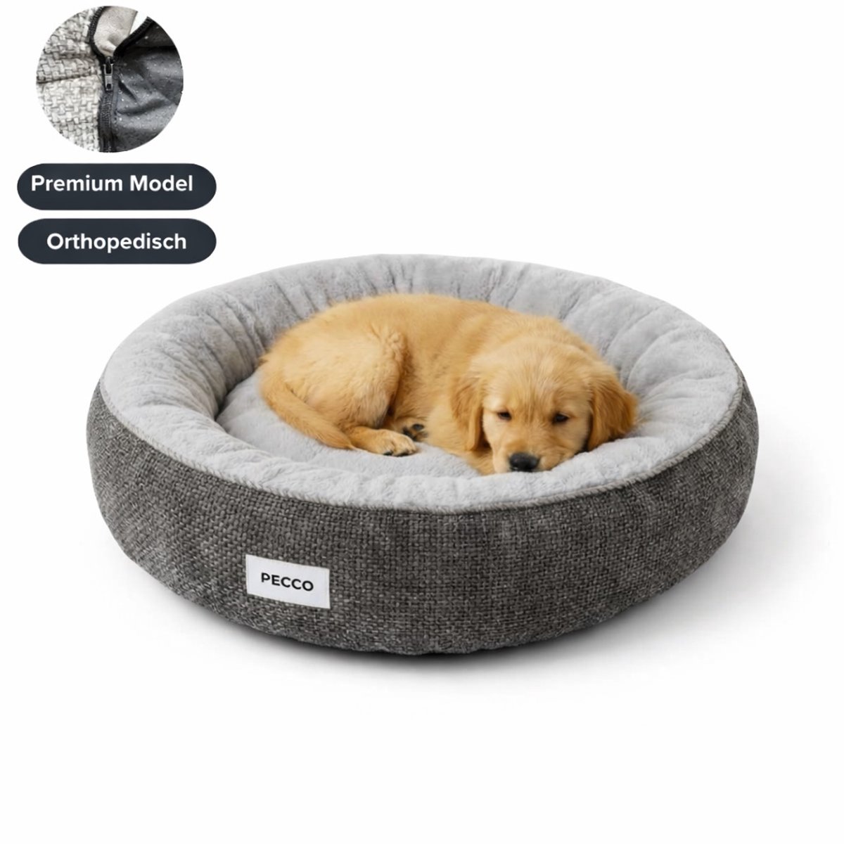 Pecco Luxe hondenmand - Orthopedisch - Rond 70 cm - Grijs