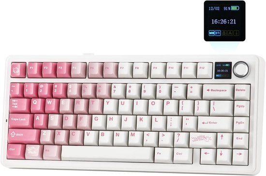 EPOMAKER x AULA F75 MAX - Roze / Wit - Mechanisch Draadloos Toetsenbord - RGB - 75% - QWERTY - Gaming Keyboard - Leobog Reaper Switch