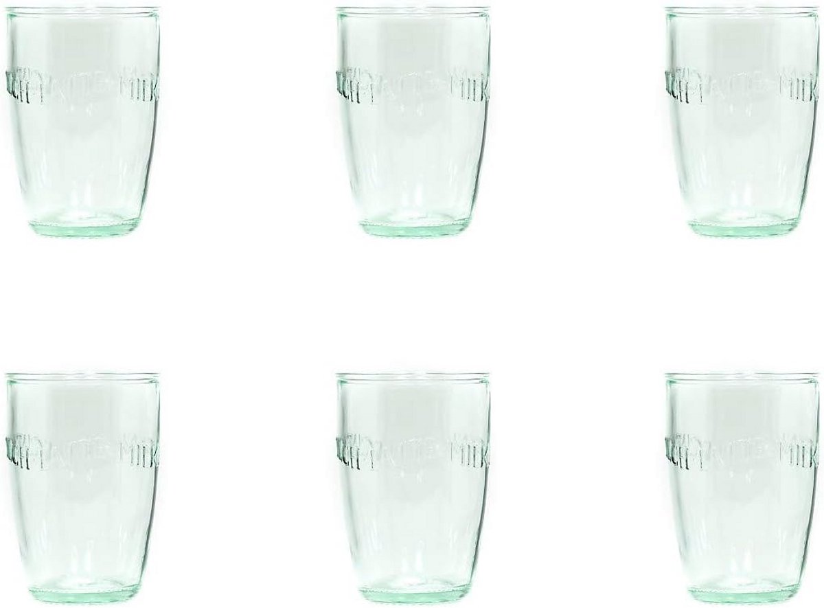 Set van 6 Milk Glazen - Gerecycled Glas - 390 ml - Geschikt voor Ontbijt en Drankjes