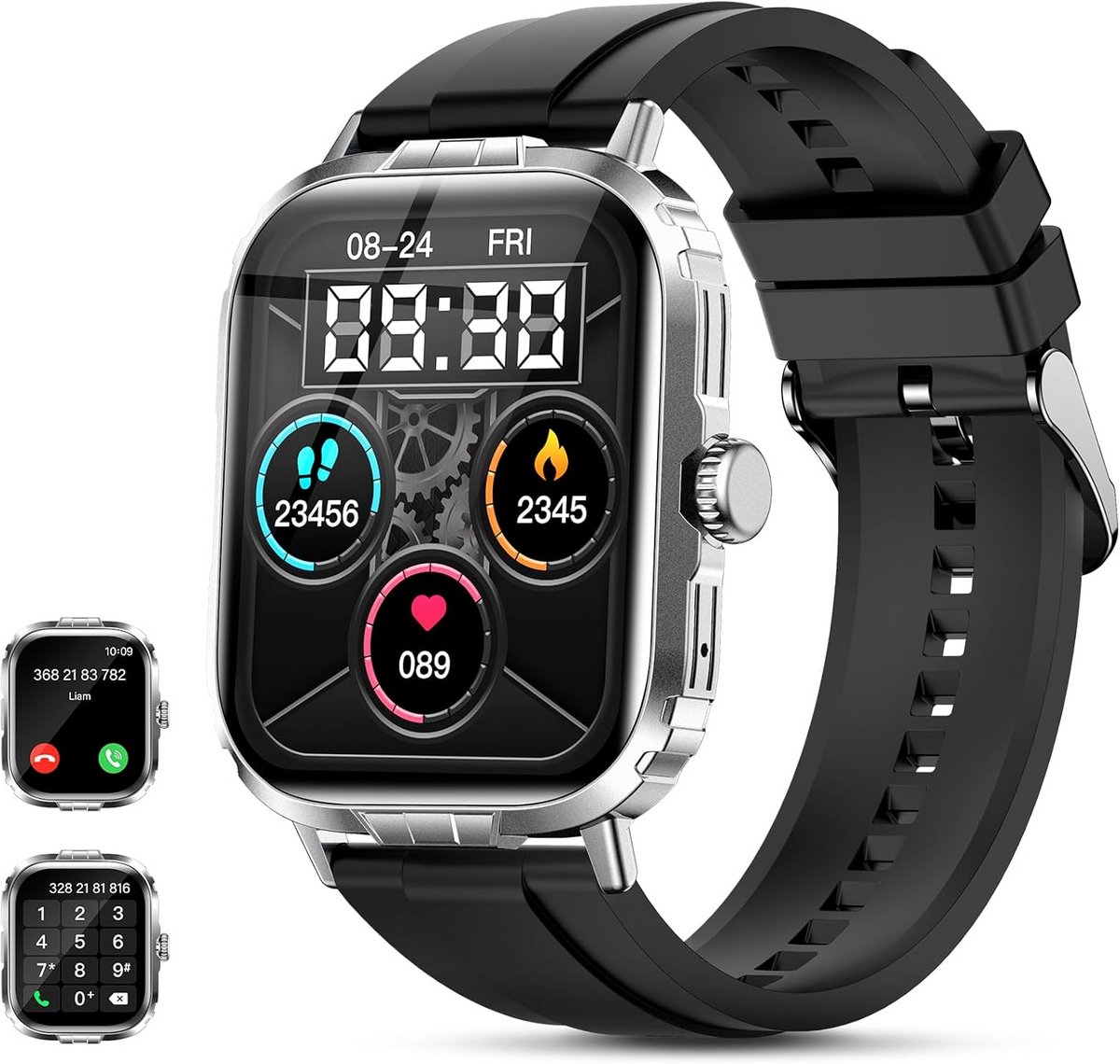 Smartwatch Dames en Heren: Telefoonfunctie, Hartslagmeter, Slaapmonitor, IP68 Waterdicht