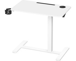 Table de lit avec roulettes table informatique mobile réglable en hauteur travail debout design avec 2 porte-gobelets cadre solide durable design moderne minimaliste adapté à la chambre/salon/à côté du lit 45 x 80 x 65-102 cm blanc