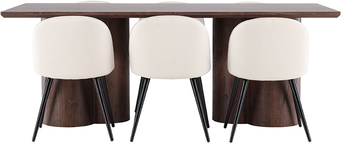 Olivia eethoek tafel 100x210cm en 6 velours stoelen mocca.