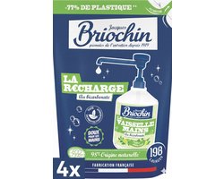 4 x Jacques Briochin Recharge Savon Mains au Bicarbonate 450 ml – Doux pour les Mains – 98% d'Ingrédients d'Origine Naturelle