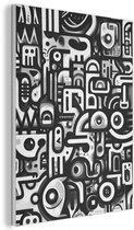 Akoestisch wandpaneel 70x100 cm - Vilt schilderij Symbolen - Abstract - Grafisch - Zwart - Akoestische panelen - Geluidsdempende wanddecoratie - Geluidsisolatie woonkamer - Muurdecoratie geluidspanelen