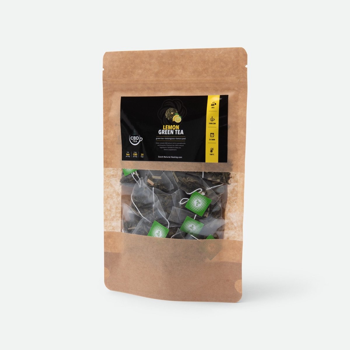 CBD thee - Groene thee met Citroen - 20 zakjes - 5MG CBD - Full spectrum - water oplosbaar - aangename smaak