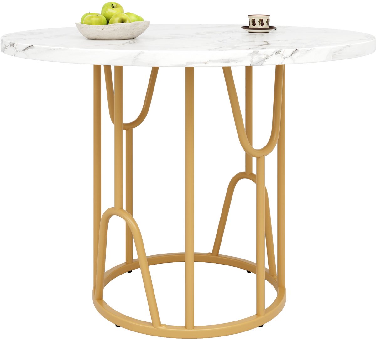 Merax Ronde Eettafel 80 cm - Keukentafel - Marmerlook MDF Tafelblad - Goudkleurig Metalen Onderstel - Voor 4-6 eters