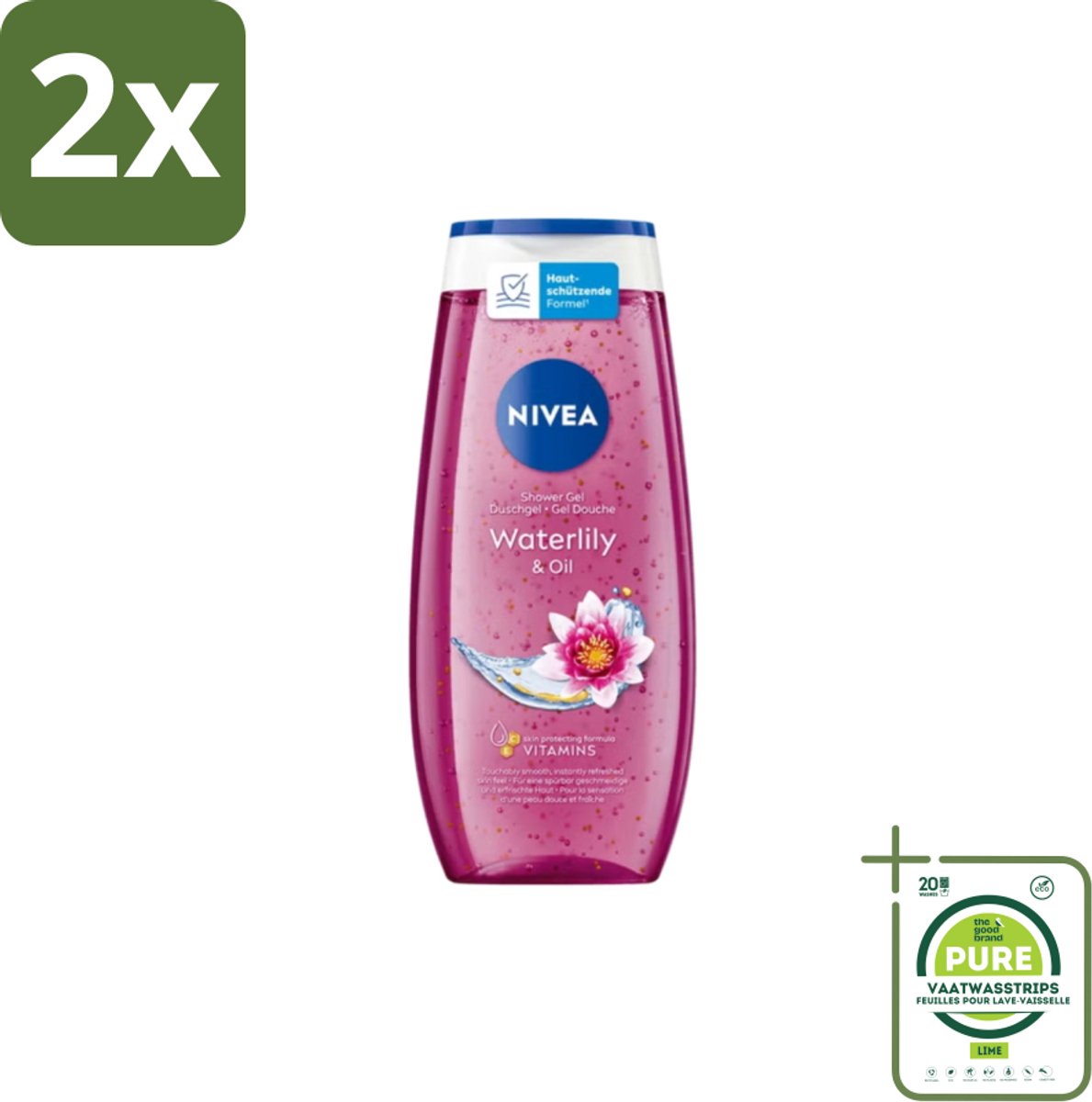 Nivea – Douchegel – Waterlily & Oil – 250 ml - Voordeelverpakking - 2 stuks - Douchegel - Waterlelie