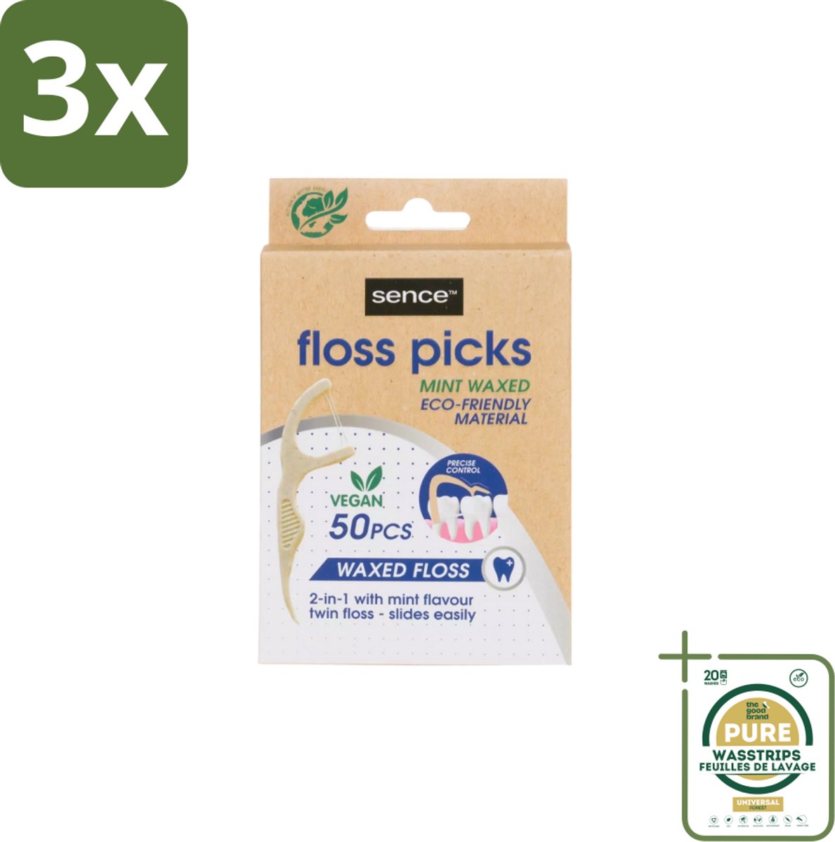 3 x Sence – Flosser – Fresh 2-in-1 Bamboo – 50 Flossers - Grootverpakking - Mondhygiëne - Flosser - Tandenstoker - Flosdraad - Tandplak