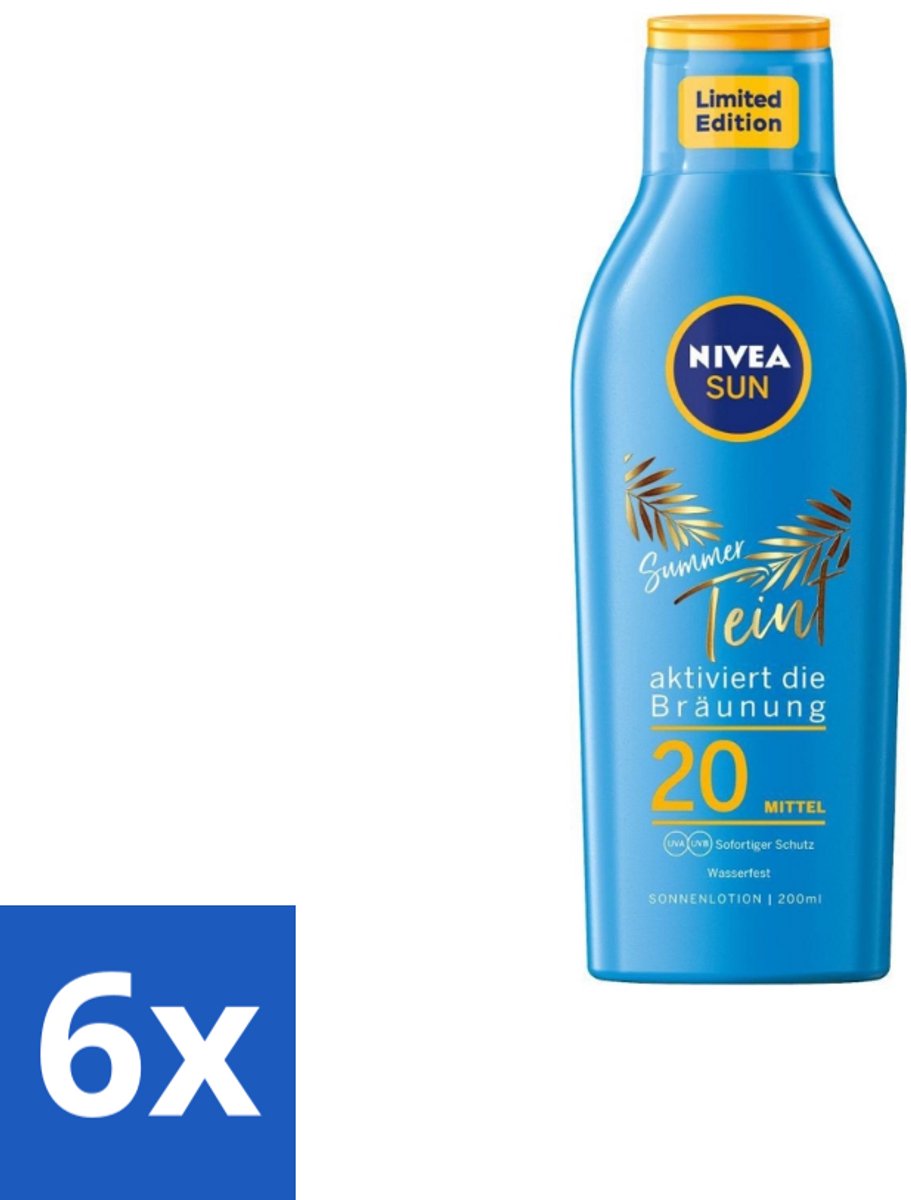 Nivea Sun – Zonnemelk – Zomerteint SPF 20 – 200 ml - Voordeelverpakking - 6 stuks