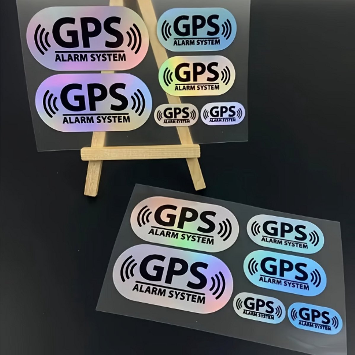Premium GPS Alarm Stickers – Reflecterend – Set van 6 – Waterdicht