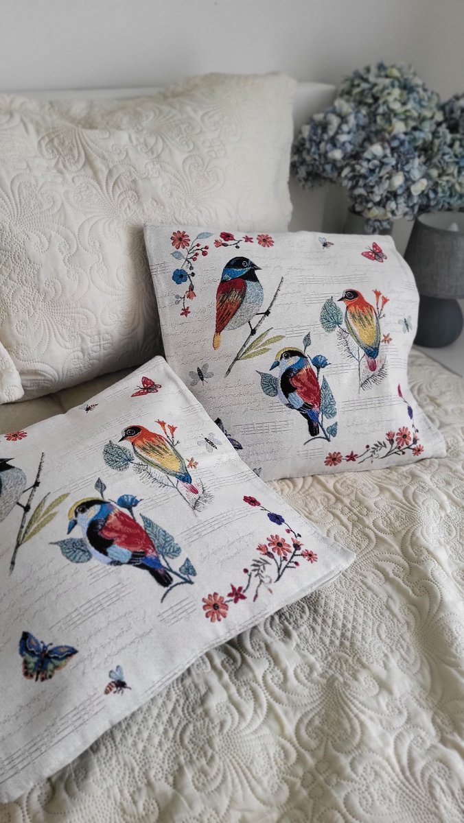 Kussenhoes Luxe Gobelinstof Vogels met rits 45*45cm