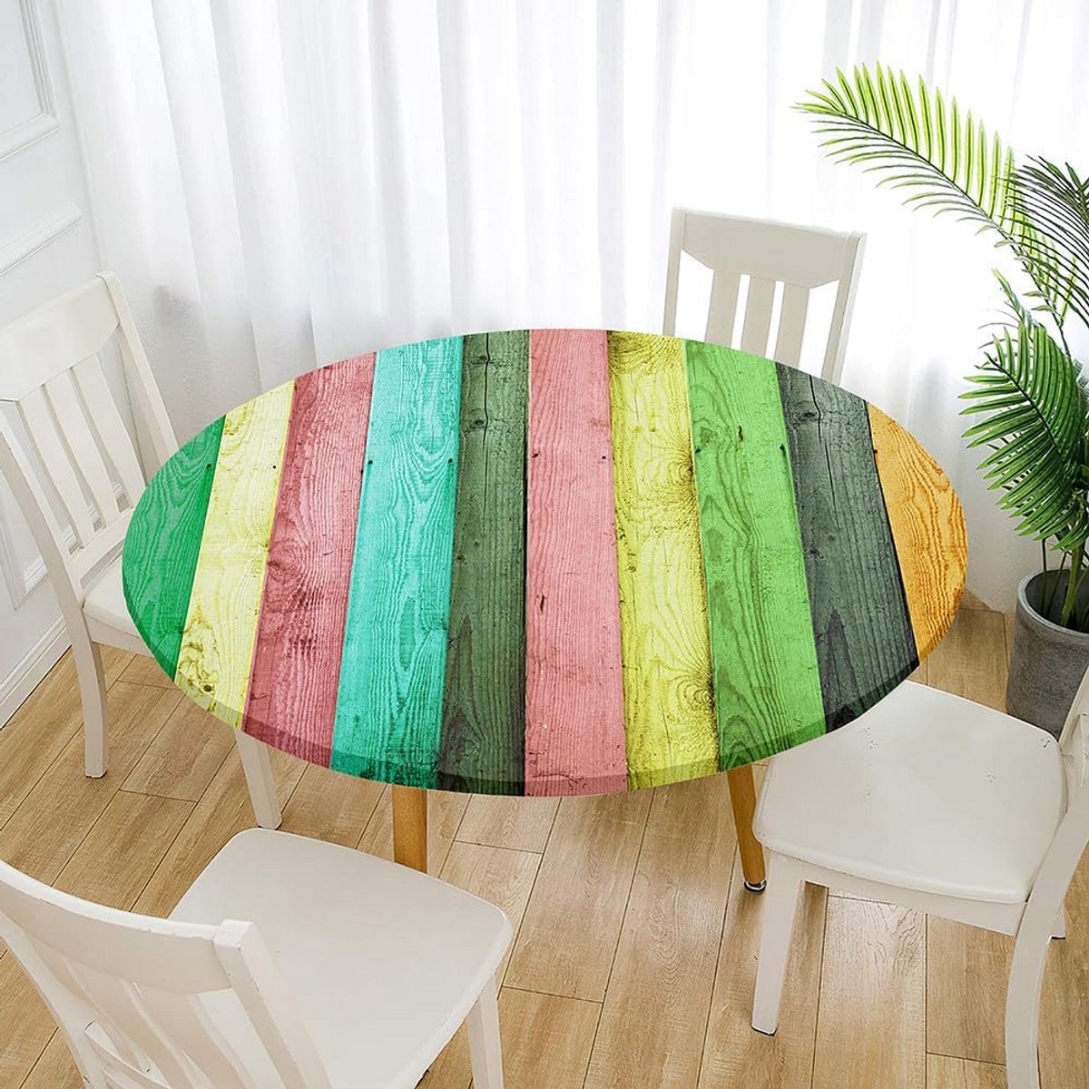 Ronde Tafelkleed met Houtlook en Elastische Rand - Wasbaar voor Binnen & Buiten
