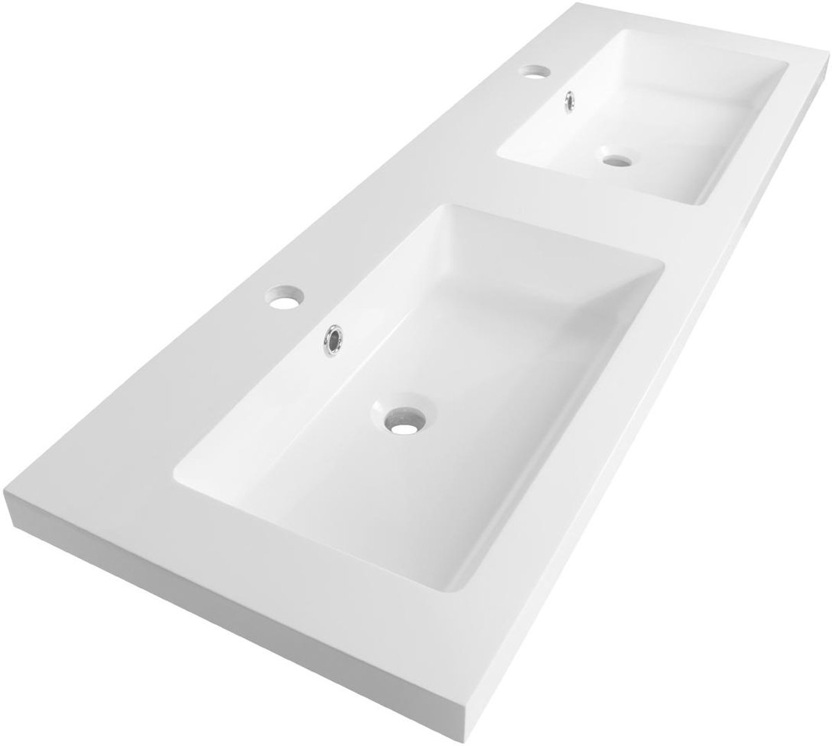 Brauer Solar Medium Wastafel - 140 cm - met 2 Spoelbakken en 2 Kraangaten - Mineraalmarmer Zijdeglans Wit