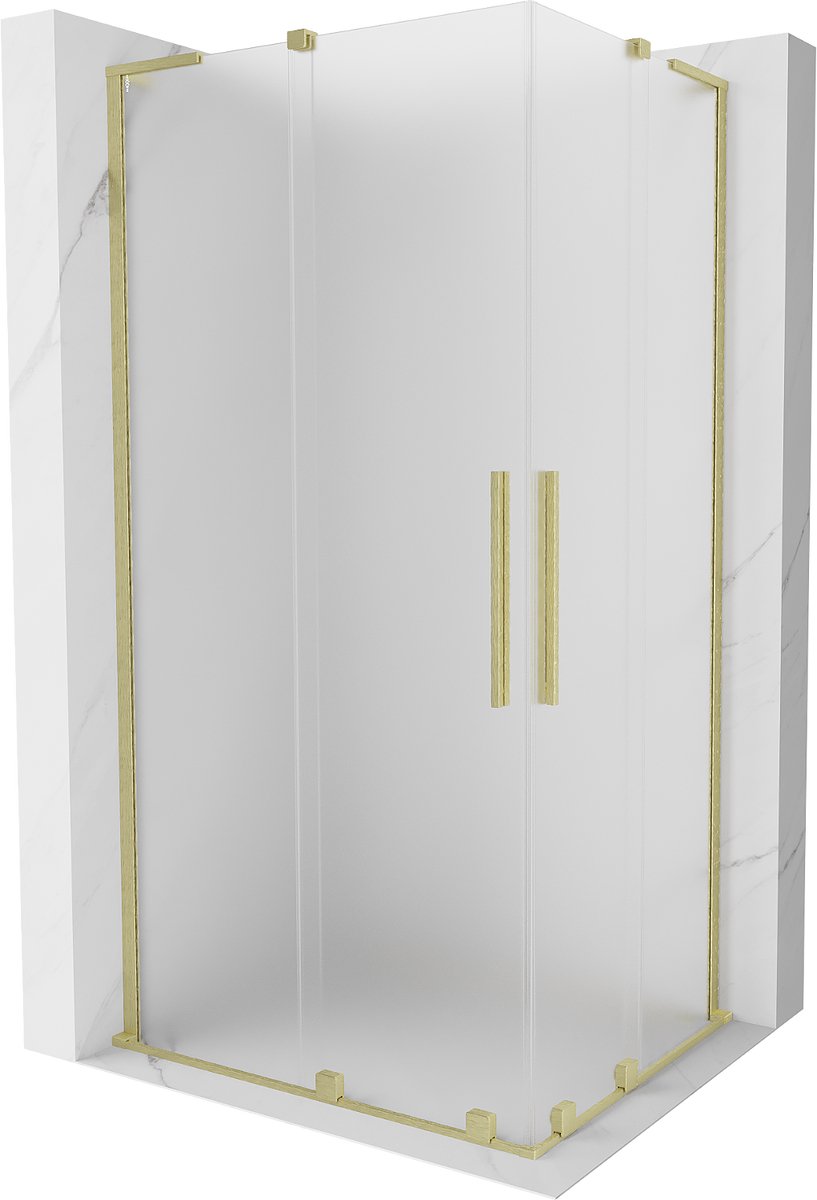 Mexen Velar L Duo schuifdouchecabine 100 x 90 , matglas, geborsteld goud - 871-100-090-02-33-55