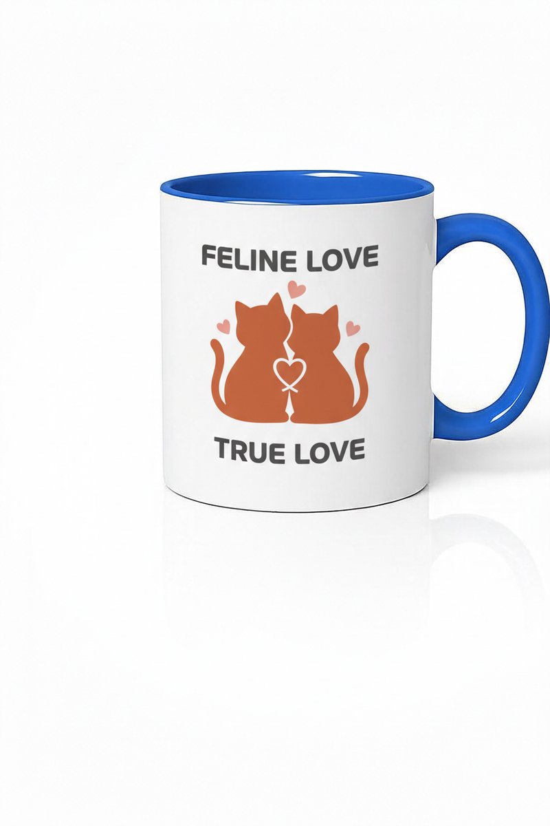 Feline Love True Love Mok - Katten Liefde Design - Cadeau Kattenliefhebber - Keramiek Blauw