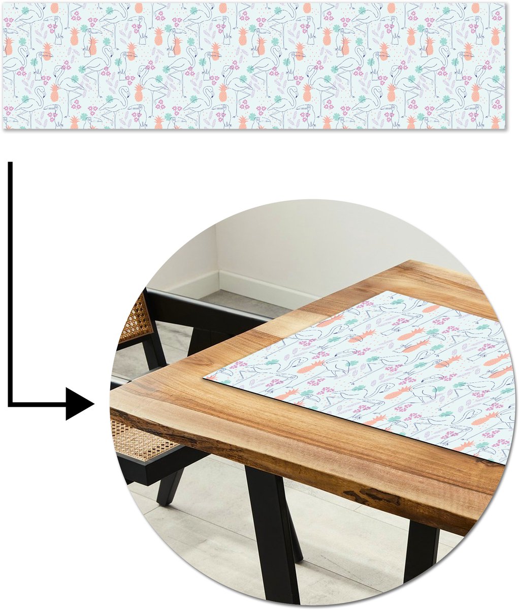Tafelloper 200x50 cm - Tafelmat vinyl Tropisch - Vogels - Ananas - Tafeldecoratie - Tafelversiering - Keuken decoratie - Tafel versiering