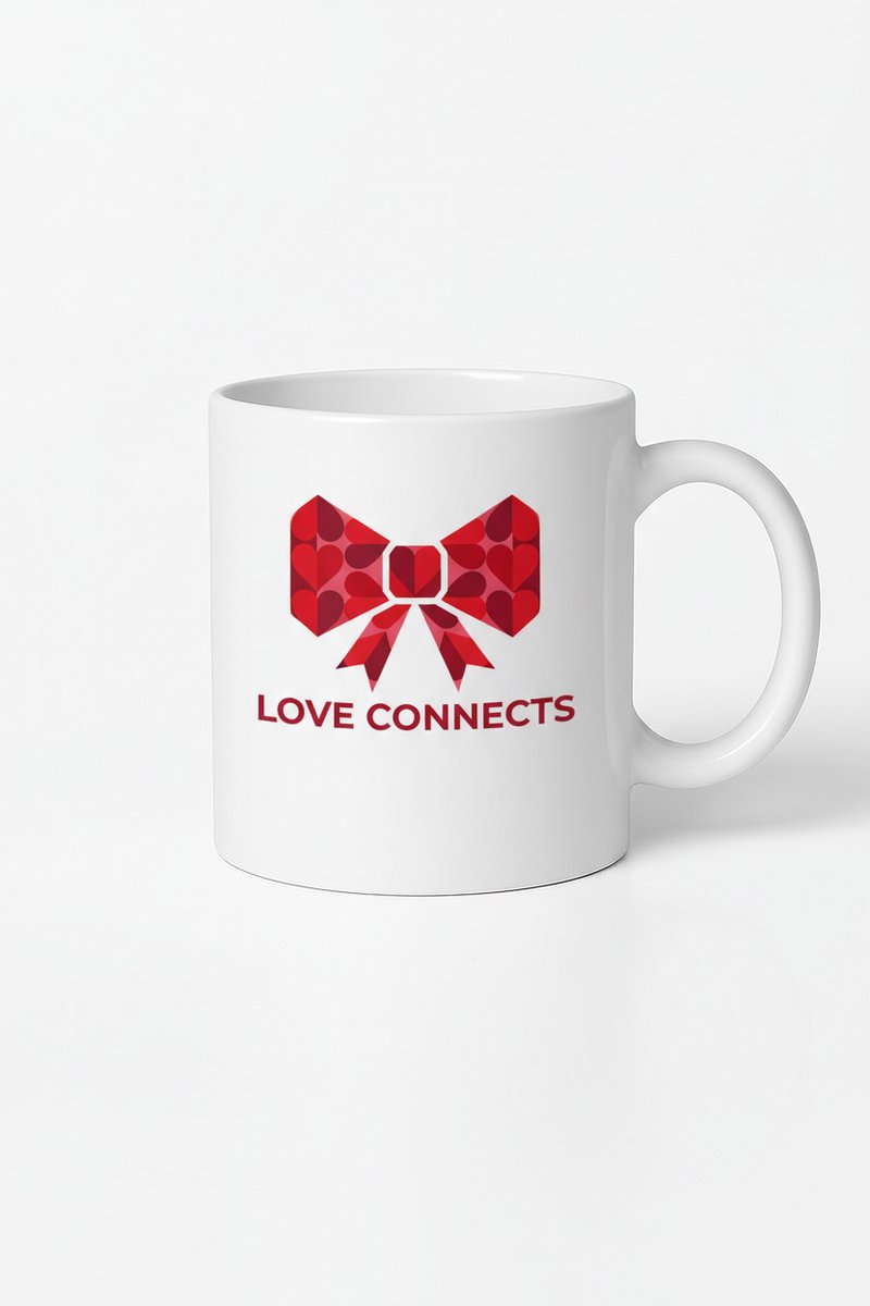 Love Connects Mok met Hartjes Strik - Romantisch Keramisch Cadeau