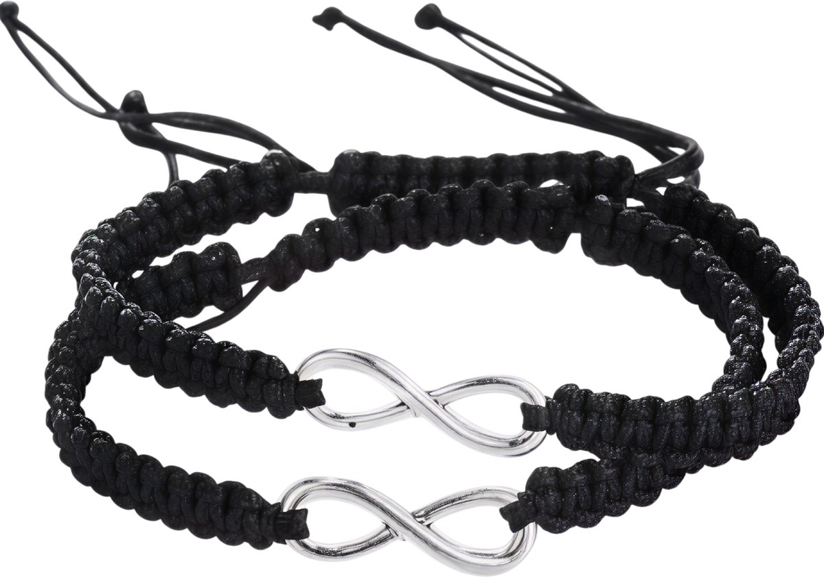2 Stuks Set Armbanden – Zwart – Handgemaakte Gevlochten Touw Armband voor Mannen en Vrouwen – Infinity Liefde en Geluk Vriendschapsarmband – Valentijnsdag Cadeau Sieraden