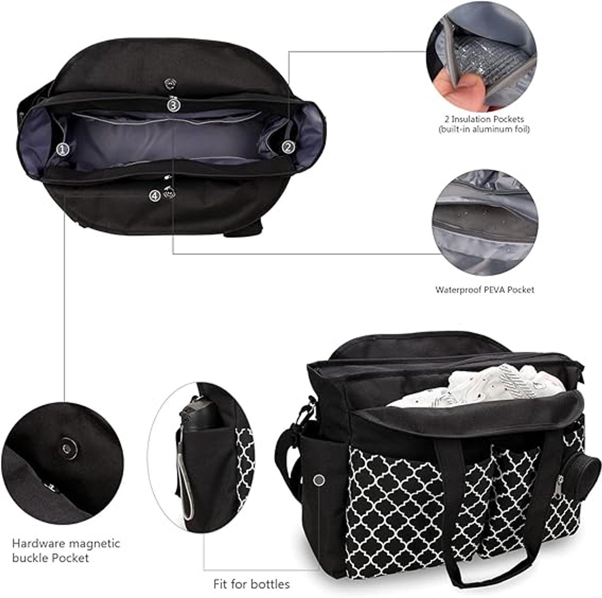 Luiertas - Grote multifunctionele luiertas voor baby's - Reisluiertas voor dames (Roze) – foto 4