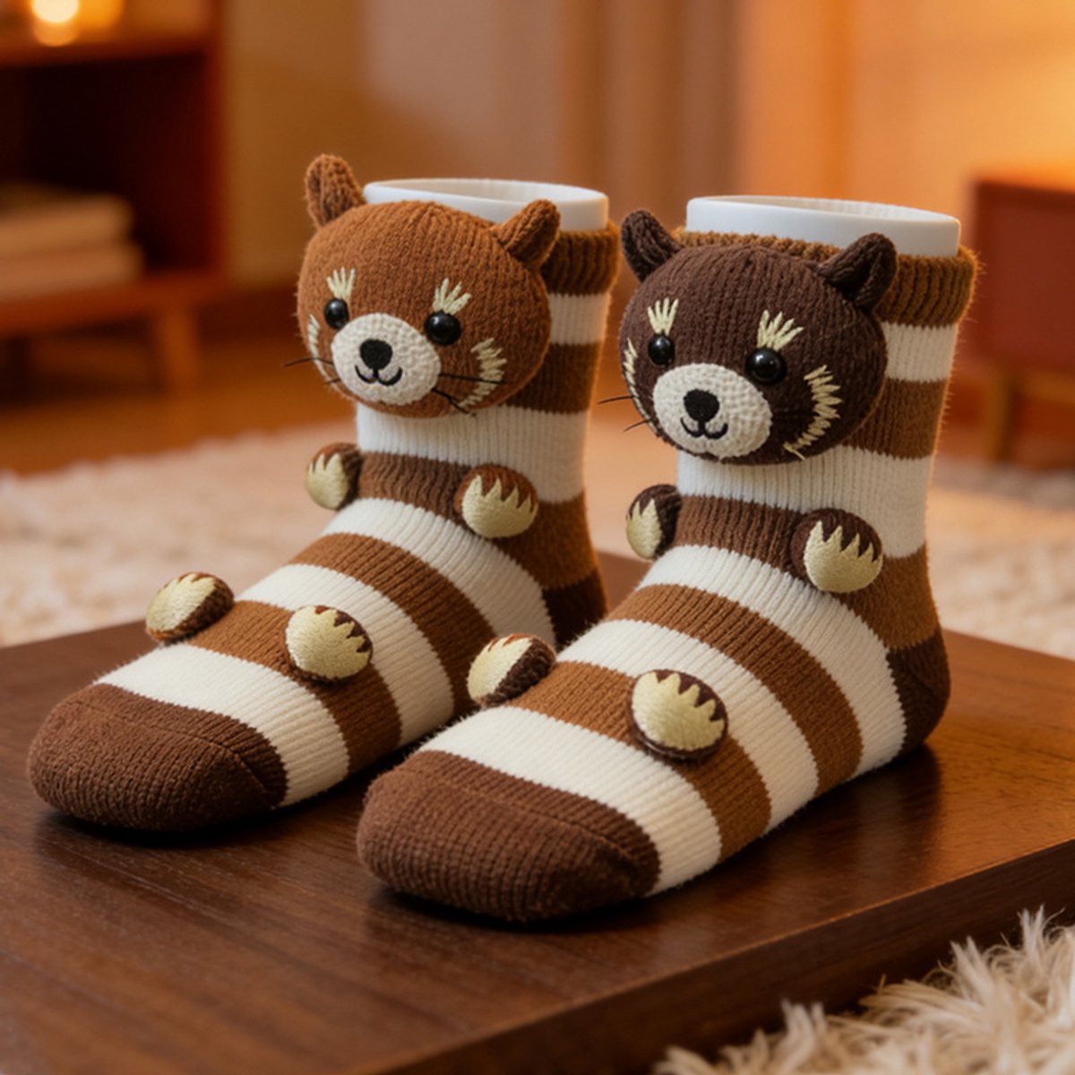 Kraftverdia – Sokken dames – 3D Dieren Sokken – Gebreide Katten Sokken – Warme Wintersokken – Eén Maat – Casual katoenen sokken