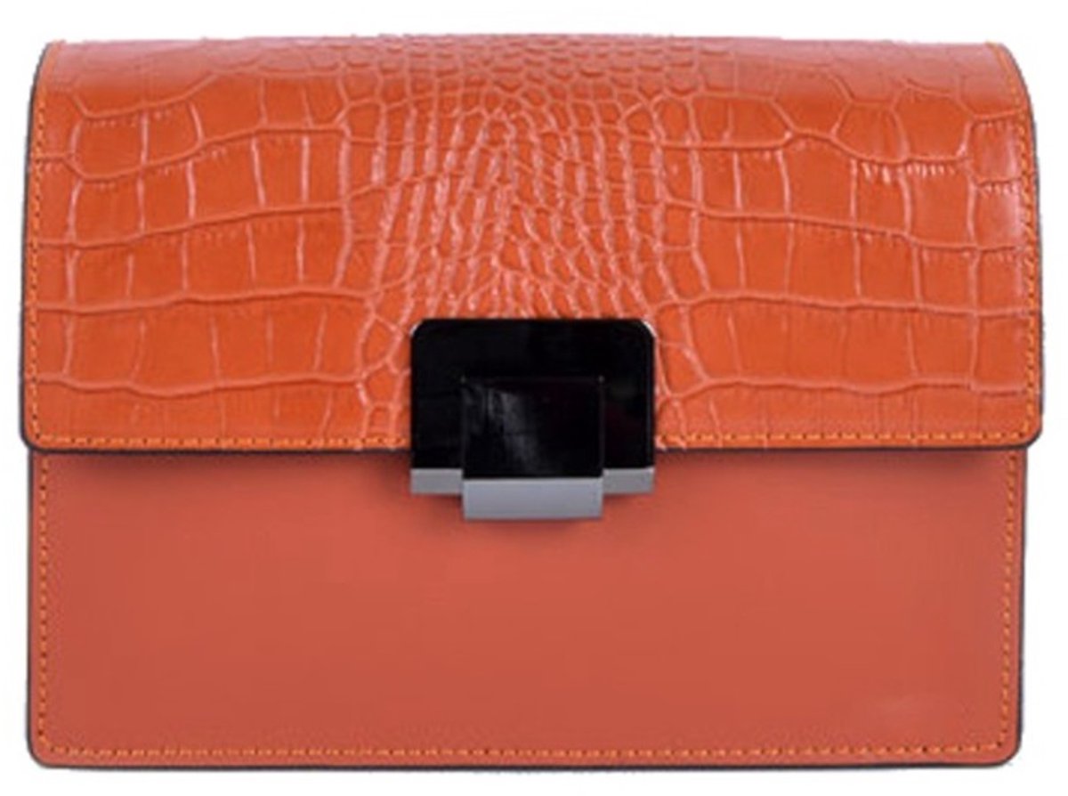 Donker Oranje Leren Schoudertas Croco - Leer - Leer Dames Tassen - Schoudertassen - Kroko leder - Donker Oranje/ Papaja