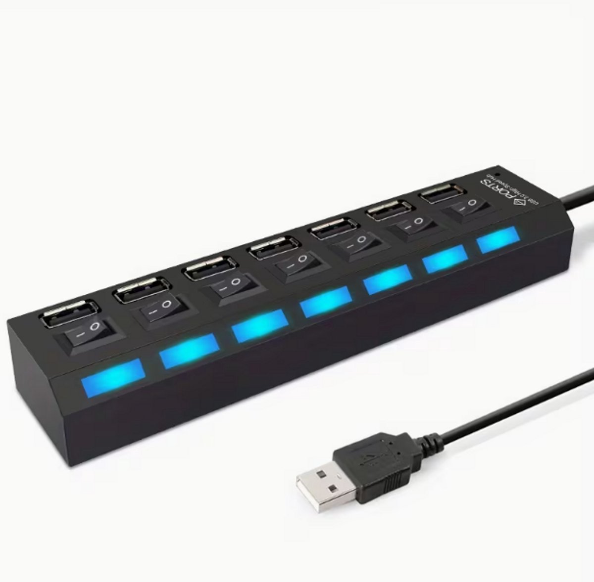 LUKARDIE® USB Hub - 7 Poorten - USB Splitter met Aan/Uit Switch - 5Gbps - 100cm Kabel - Voor Laptop & PC - USB-Hub