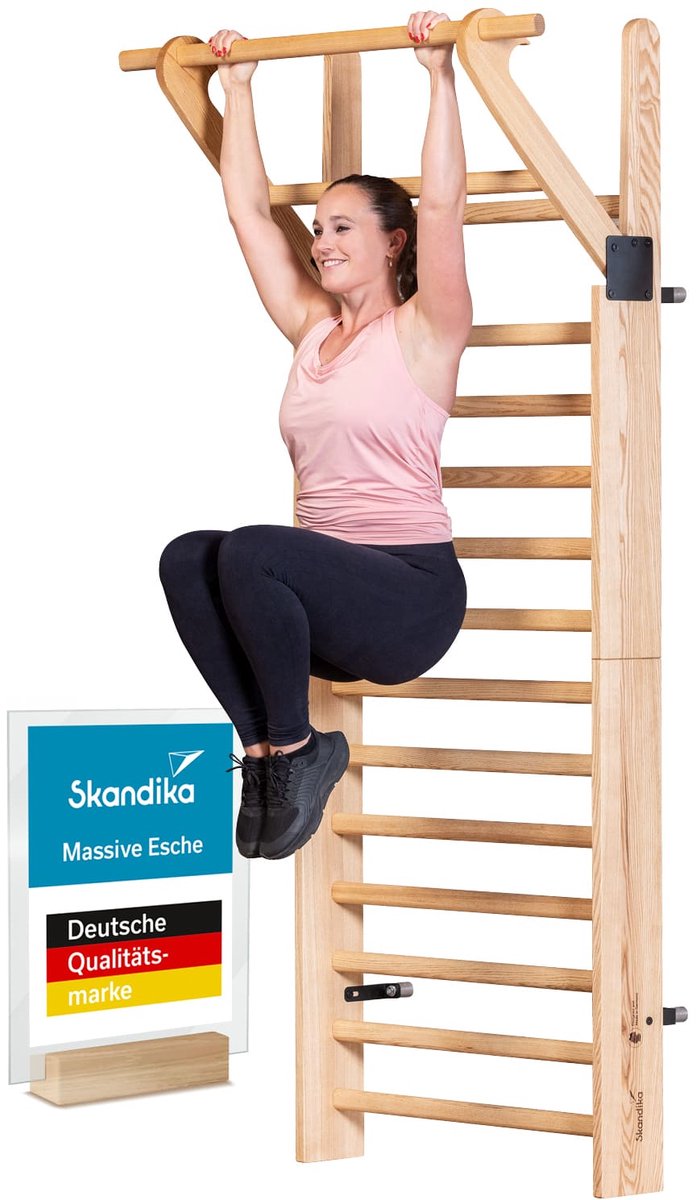 Skandika Vira klimrek hout met optrekstang - voorgemonteerd, klimrekken voor volwassenen, Made in Germany, massief essen uit Duitsland, 233 x 85,5 cm, tot 130 kg | Turnrek fitness, sport