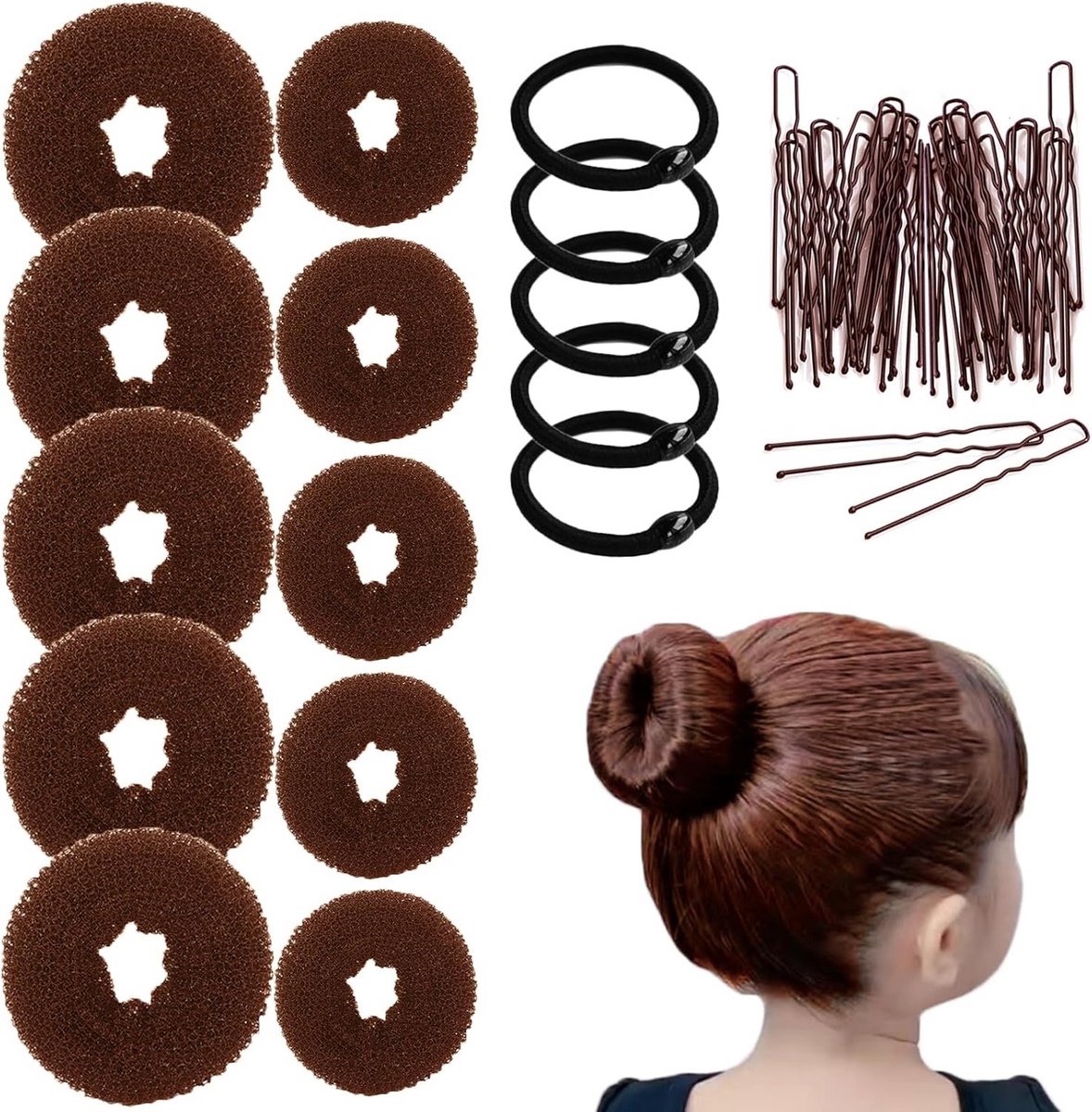 10 stuks Haarbroodjesmaker Set voor Donut Kapsels (Medium & Klein)