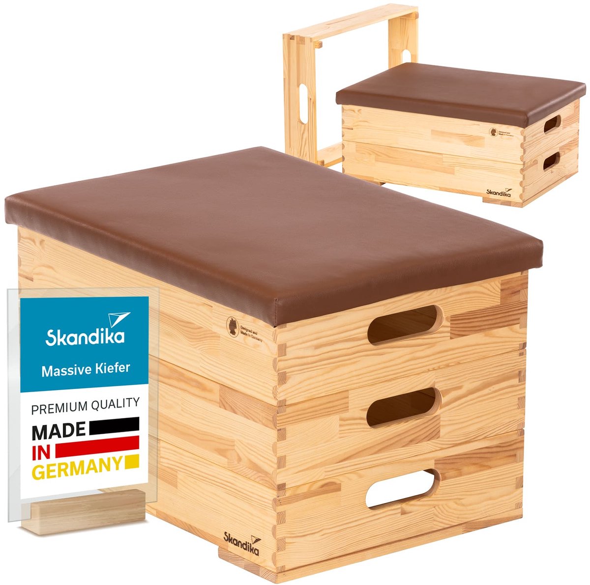 Skandika Vira springkist 3-delig - Plyometrische springkist van massief hout, made in Germany, met 3 segmenten en bekleding van vegan leer | Springkasten, plyo box, springbox, turnkast