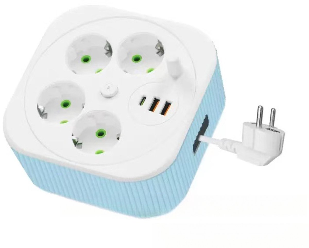 USB-reisadapter, stekker, met USB-oplaadpoort, eenvoudig ontwerp, stopcontact, stekkerdoos, slaapzaal stekkerdoos, stekkerdoos met USB-poort, kantoor stekkerdoos, blauw