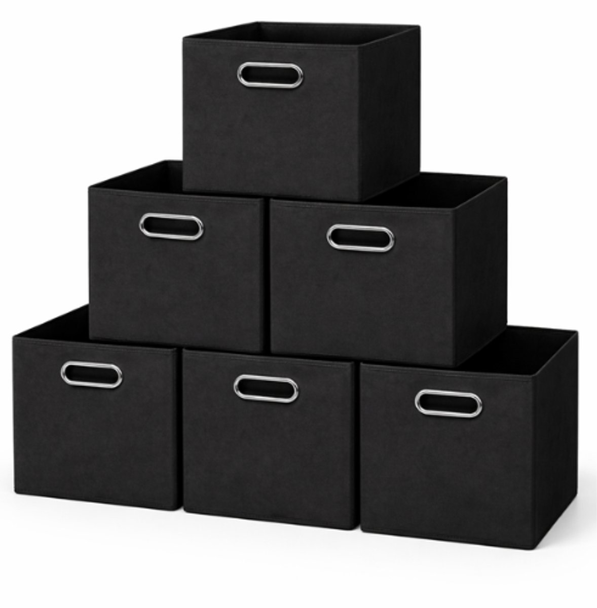 Evura Goods Opbergmand Set van 6 - Stoffen Opberger 31x31x31 cm - Met Handgrepen - Voor Kast Woonkamer en Slaapkamer - Zwart