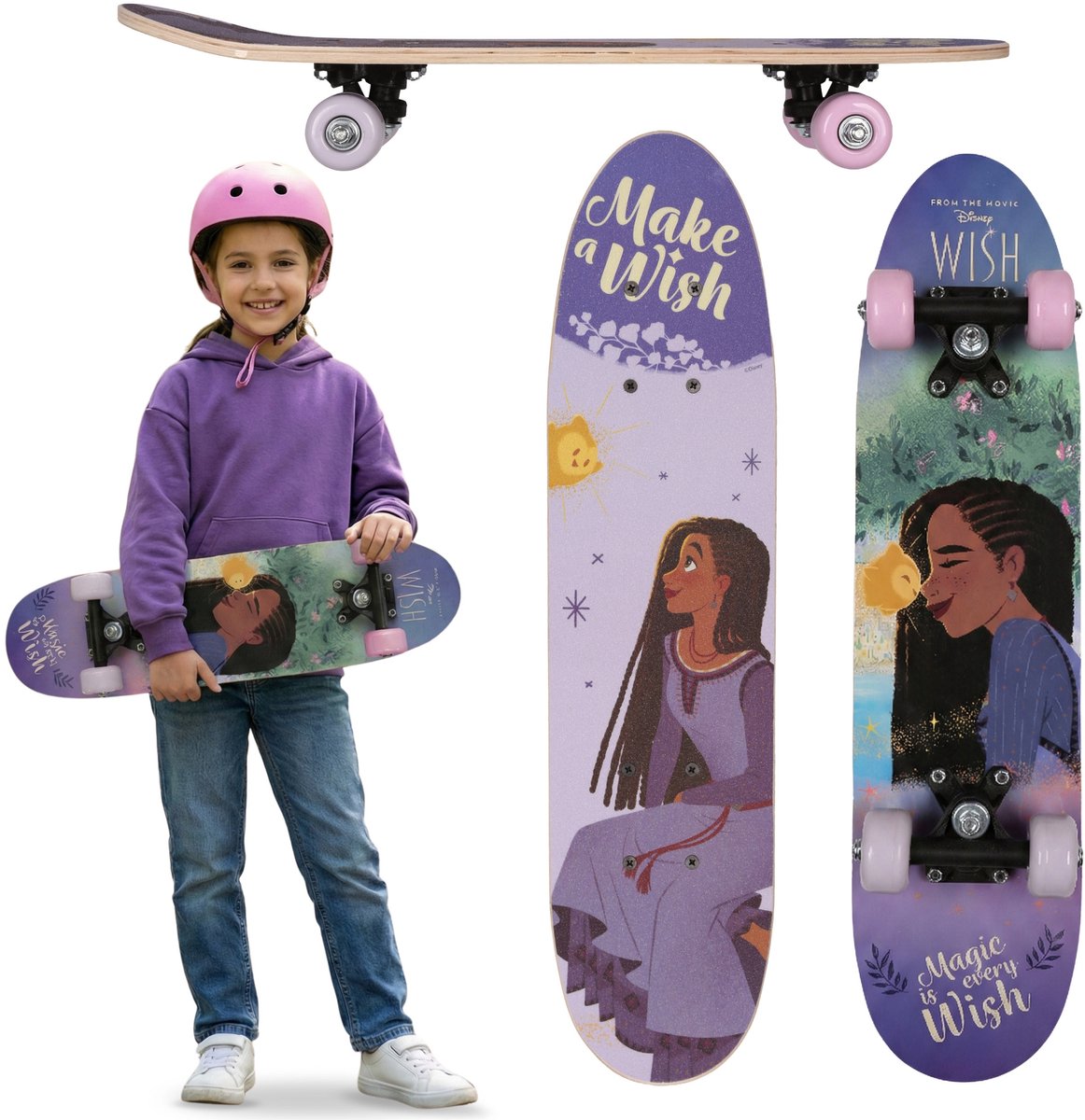DISNEY WISH Asha Kinder skateboard van hout antislip licht en stabiel 20-50 kg Paars
