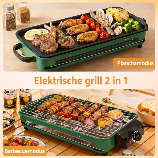 Multifunctionele Bakplaat met Verstelbare Thermostaat-Antiaan bakplaat en Metalen BBQ--Elektrische Grillplaat-Rooster - 46×22 cm — afbeelding 5