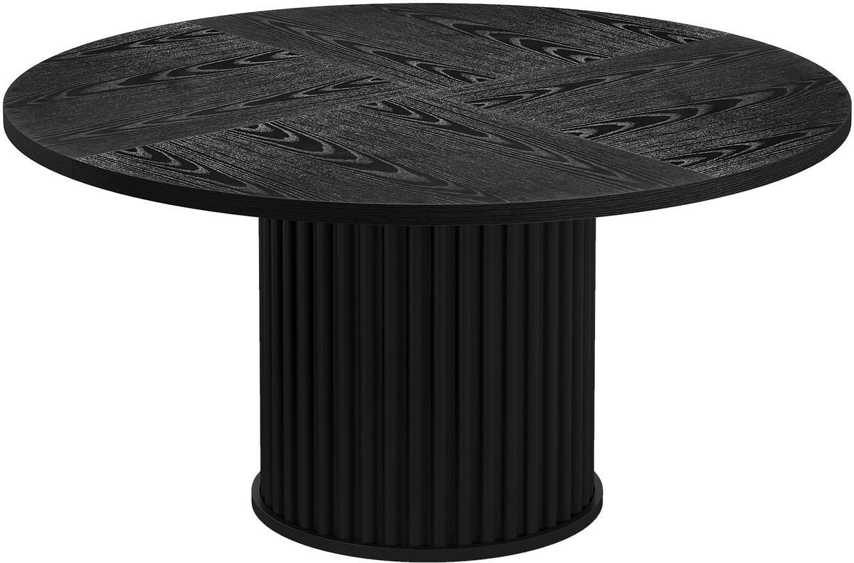 DMG Supply Ronde Eettafel - 4 Personen - Zwarte Eetkamertafel met Houtstructuur - Geribbelde Kolompoot - 120 x 120 x 76,5 cm