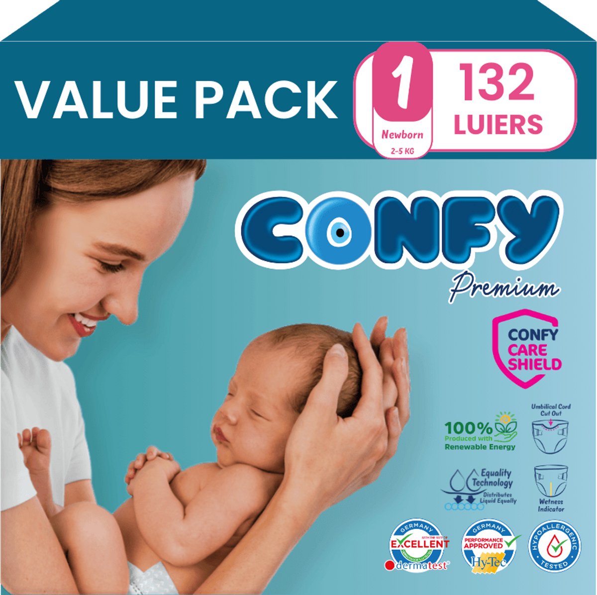 Confy Premium luiers maat 1 | 132 stuks