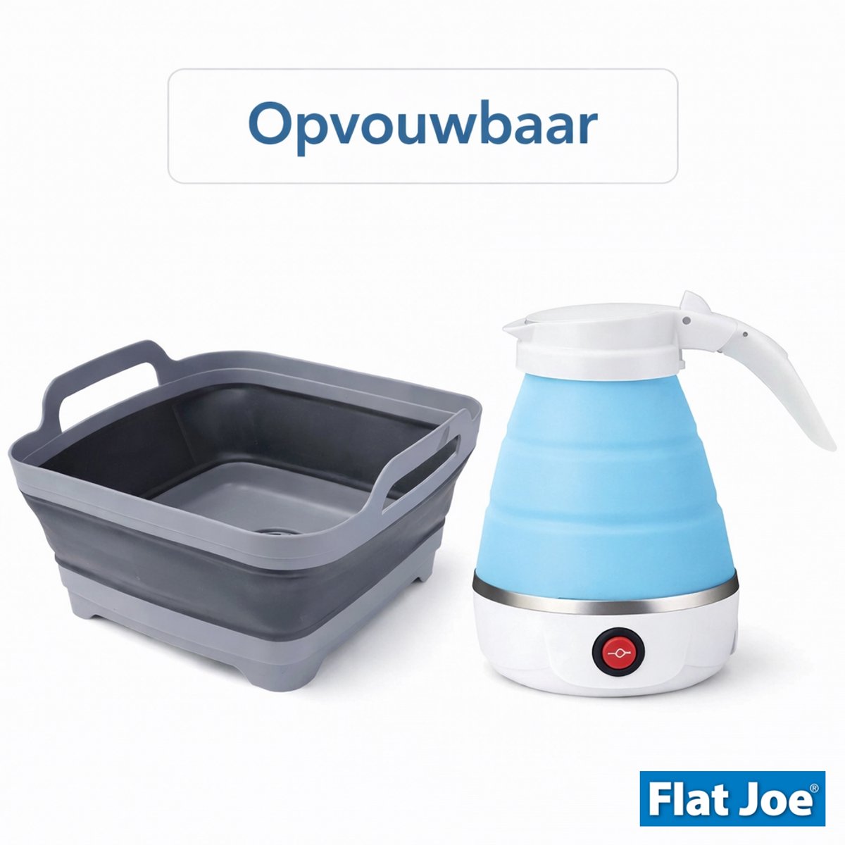 Flat Joe ® opvouwbare reisset - Opvouwbare camping afwasbak + Opvouwbare waterkoker - afwasteil / wasbak / emmer / outdoor / camping / keukenbenodigdheden / waterkoker / Ideaal voor op vakantie