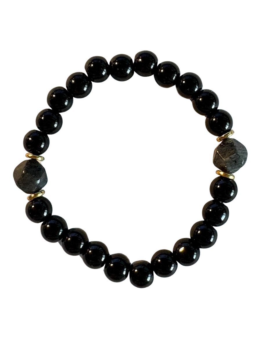 Black Shield Armband – Obsidiaan & Zwarte Toermalijn – 18 cm – 8 mm Kralen – Beschermende Edelstenen Armband – Unisex – Zwart