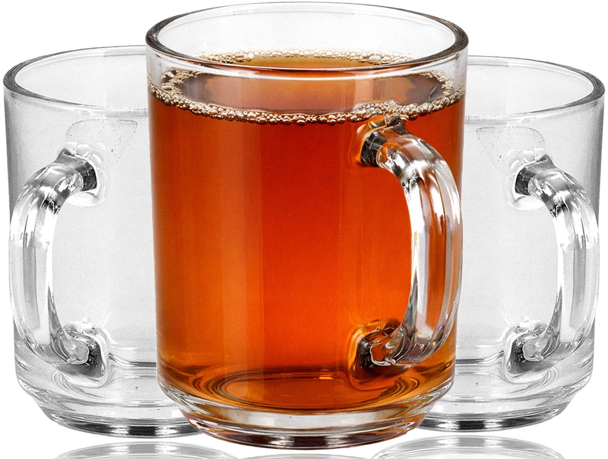 Theeglazen 230 ml met oor – 3 Stuks Koffiekopjes – Glazen Theemokken voor Thee, Koffie en Warme Dranken