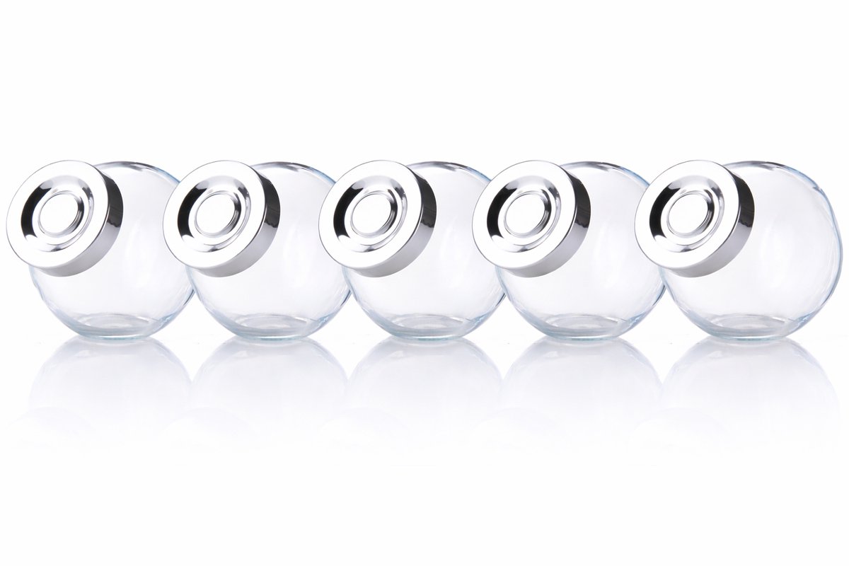 Alpina voorraadpot set van 5 stuks - ø8xh6cm 200ml inhoud - glazen pot met draaideksel - compact voor kruiden, snacks en specerijen - keukenopslag - transparant