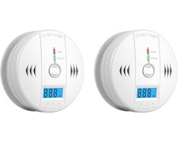 Koolmonoxidedetectoren - 2 stuks - Co-Melder -Koolmonoxidemelder met display - Led display - CO-detector op batterijen - Met kunstmatig Alarmgeluid En Testknop - Draadloos - Geschikt Voor Thuis, Restaurant, Hotel, Kantoor - Wit