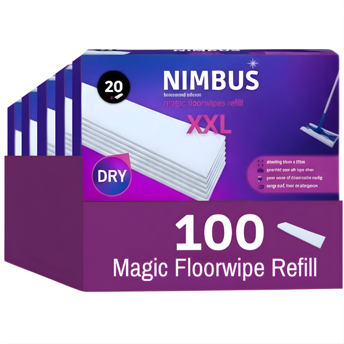 NIMBUS Magic Floorwipes XXL (100) – Droge Vloerdoekjes Navulling – 46×27 cm – Geschikt voor Swiffer – Vangt Stof & Haren – Voordeelverpakking