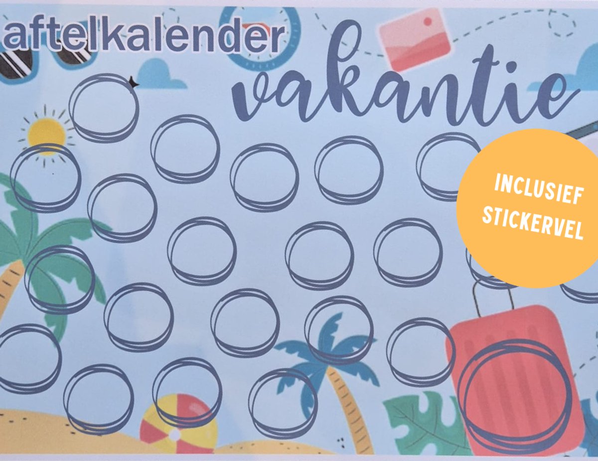 Troubadot | aftelkalender vakantie | A4 | inclusief stickervel | aftellen tot vakantie | vakantie | kind | cadeau voor jongen of meisje |