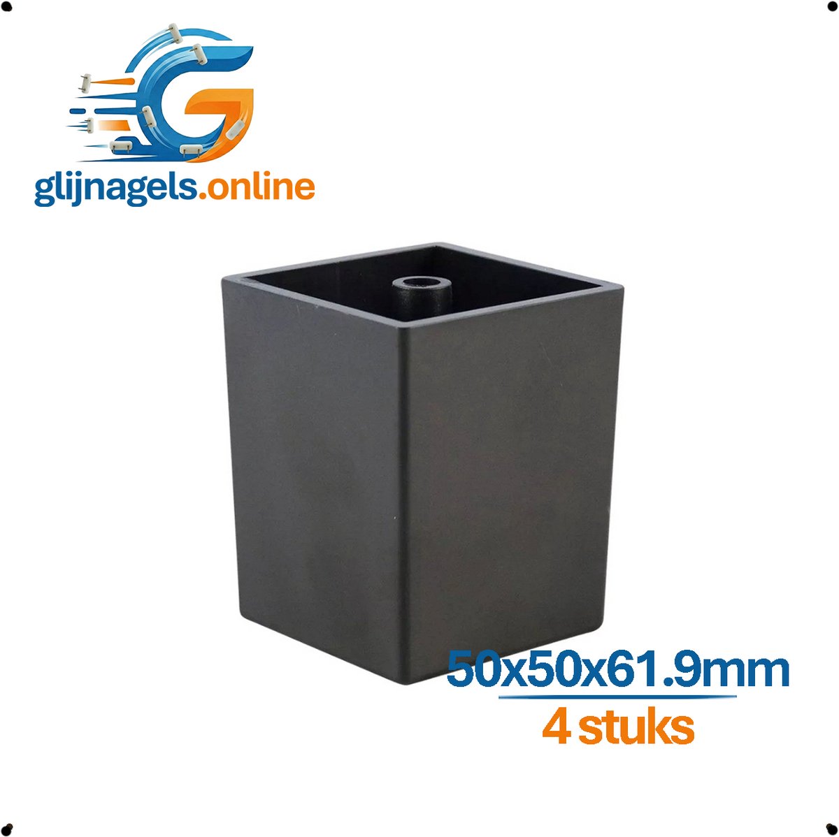 4 STUKS PREMIUM AANSCHROEFVOETEN ZWART 50x50 mm – Vierkante Meubelpoten en Meubelvoeten – Meubelverhogers voor Bank, Kast & Tafel – Kunststof Voeten om Meubels te Ophogen – Beschermt tegen Vocht & Slijtage – Binnen & Buiten geschikt – Incl Schroeven