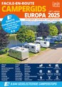 Voorpagina van de "Facile-en-Route Campergids Europa 2025" met een rij campers op een parkeerplaats.