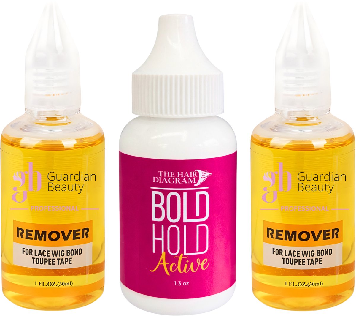 Pruik Lijm & Guardian Beauty Remover Set - Bold Hold - The Hair Diagram - Active - 1.3 oz. + GB Remover - Geel - For Lace Wig Bond and Toupee Tape - 2 stuks - 30ml - Haarextensions